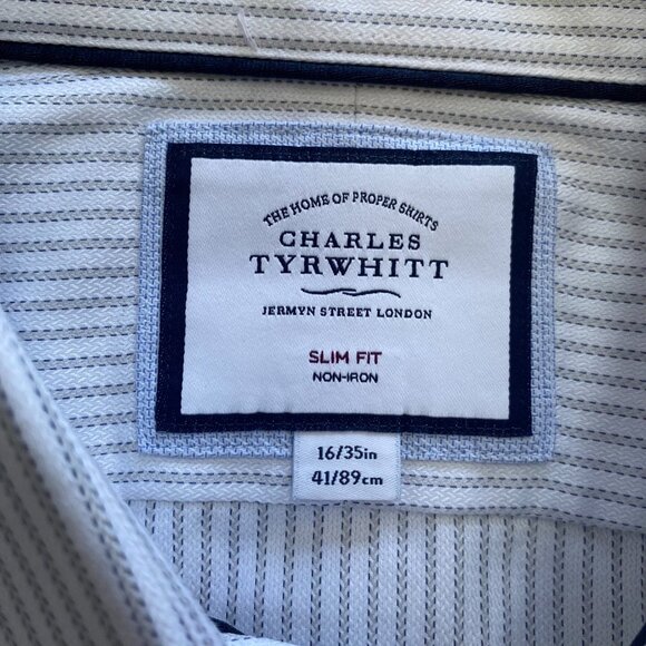 Charles Tyrwhitt Cotton Slim Fit Button Up Dress Shirt 16/35 Gray FRENCH CUFF - Picture 3 of 8